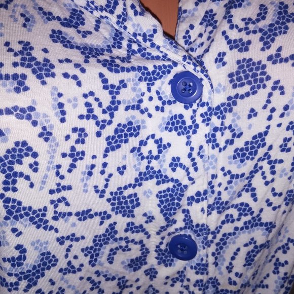 Soma Pajama Top Sleepwear XL Blue White Short Sleeve Geo Button Up Rayon Spandex - Picture 5 of 10